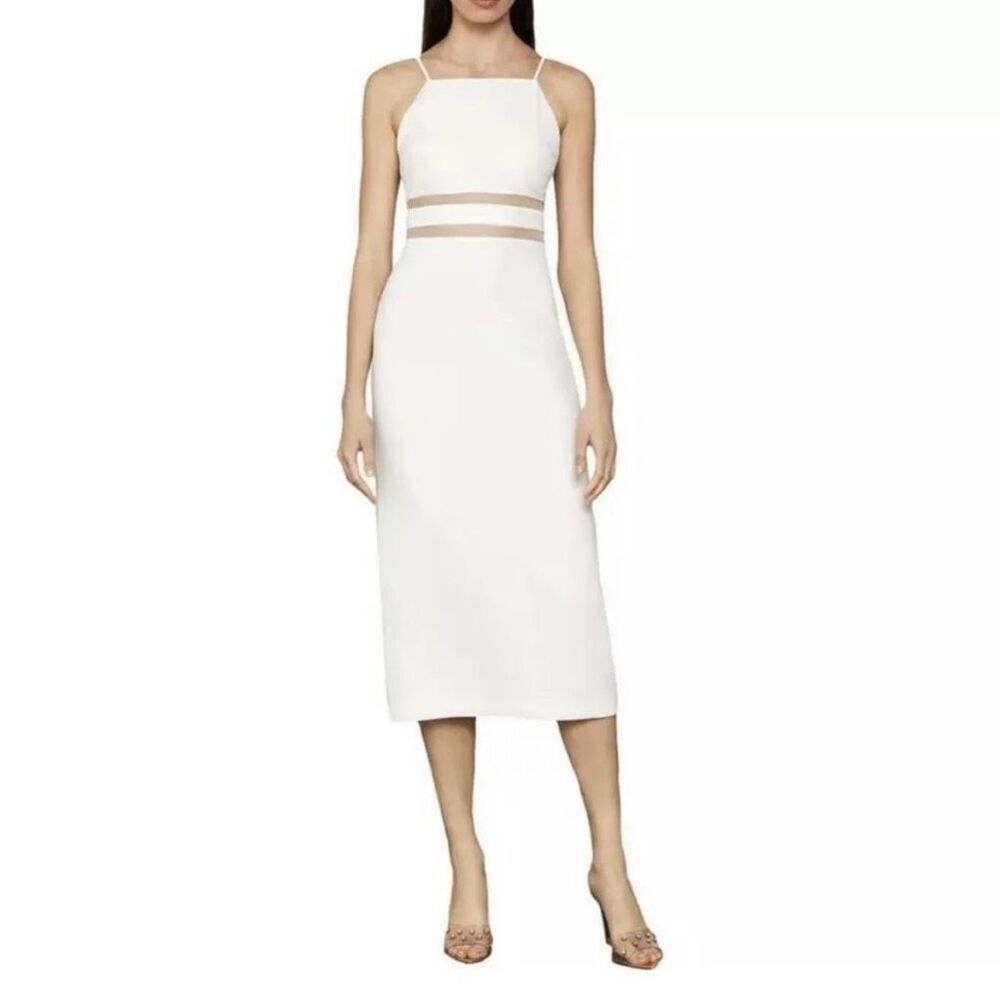 BCBGMaxAzria Women’s White Bodycon Organdy Trim Halter Sleeveless Bridal Dress 8